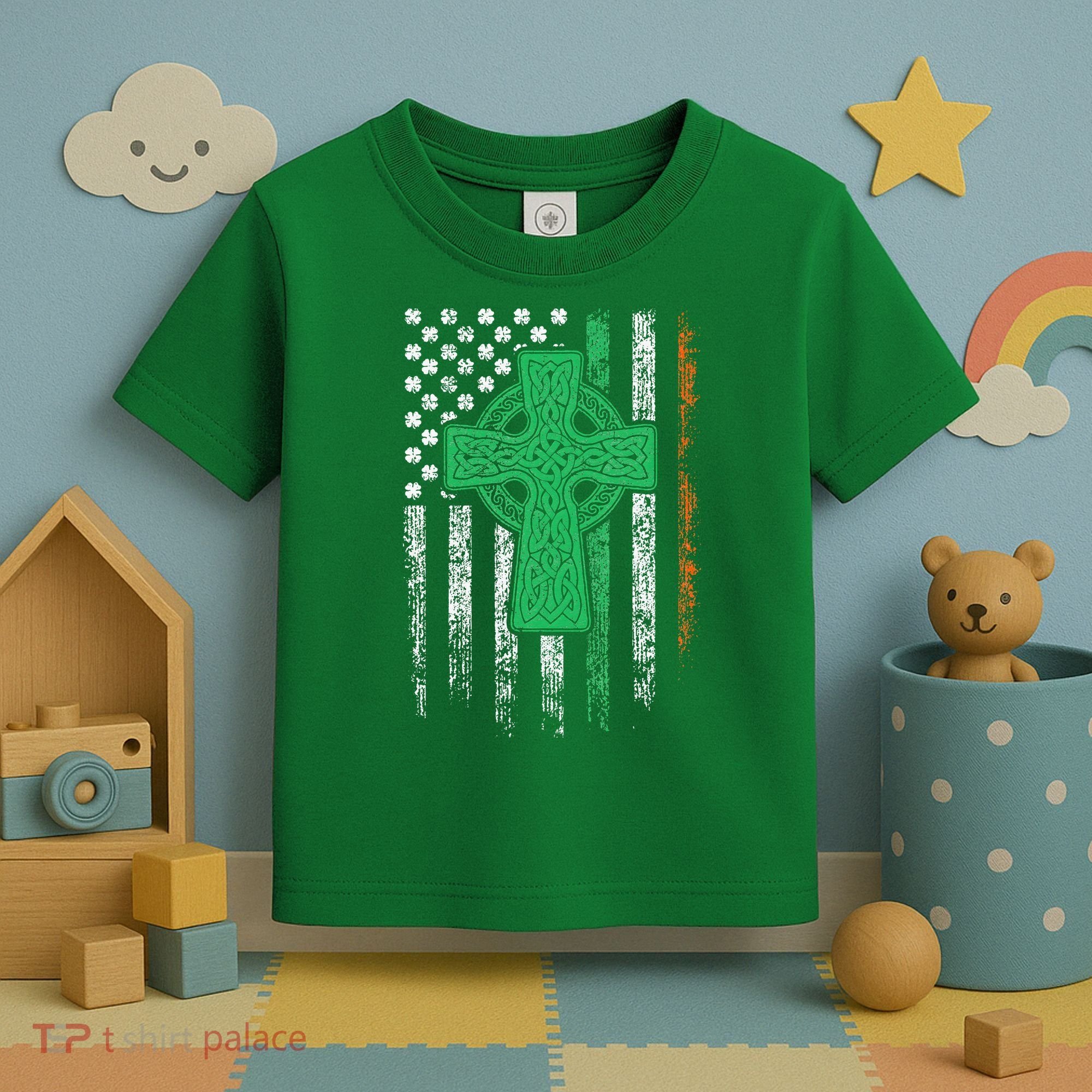 Celtic Cross Irish American Flag St. Patrick's Day Ireland Toddler T-Shirt