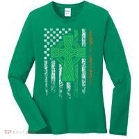 Celtic Cross Irish American Flag St. Patrick's Day Ireland Women's Long Sleeve Shirt thumb 0