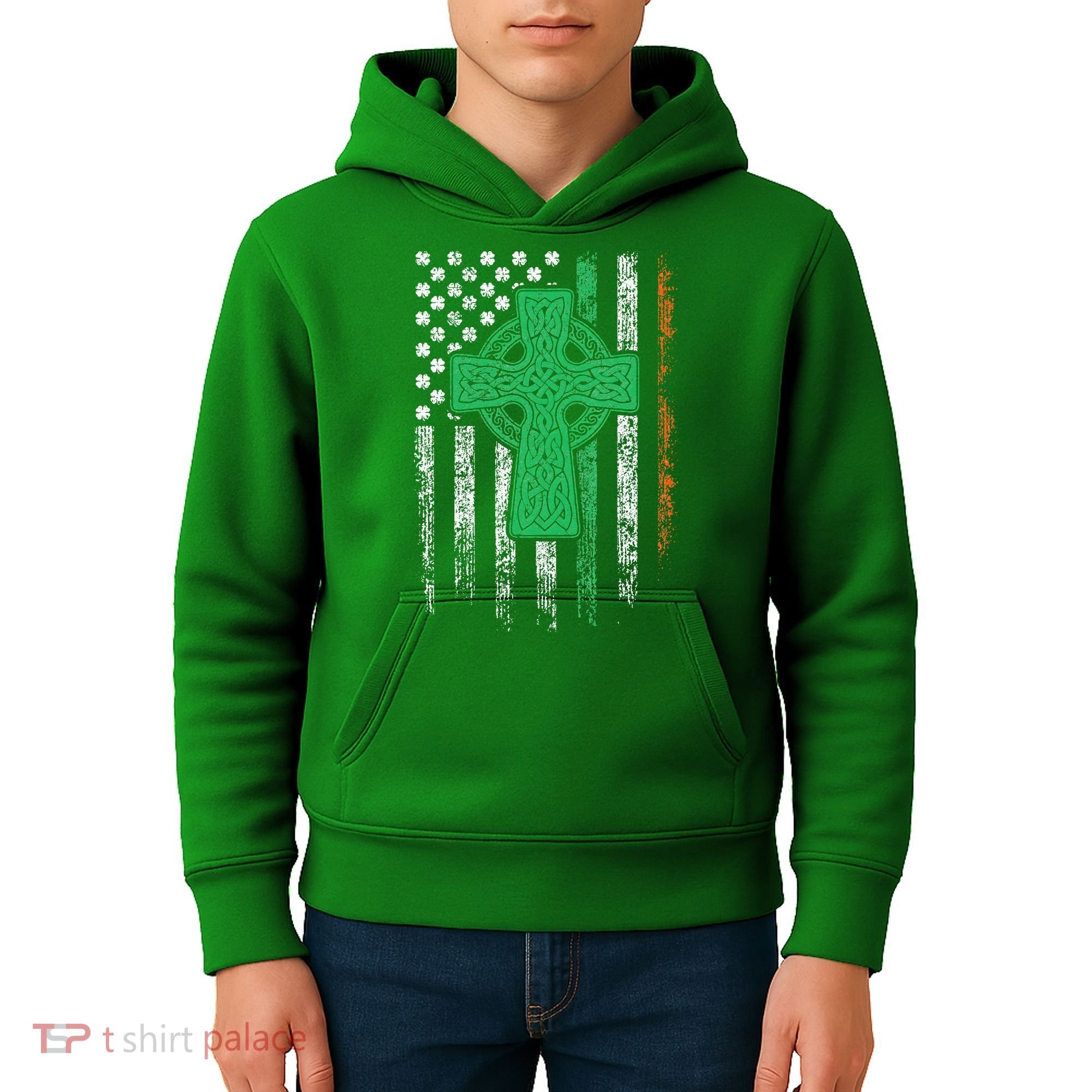 Celtic Cross Irish American Flag St. Patrick's Day Ireland Kids Hoodie