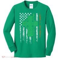 Celtic Cross Irish American Flag St. Patrick's Day Ireland Kids Long Sleeve Shirt thumb 0