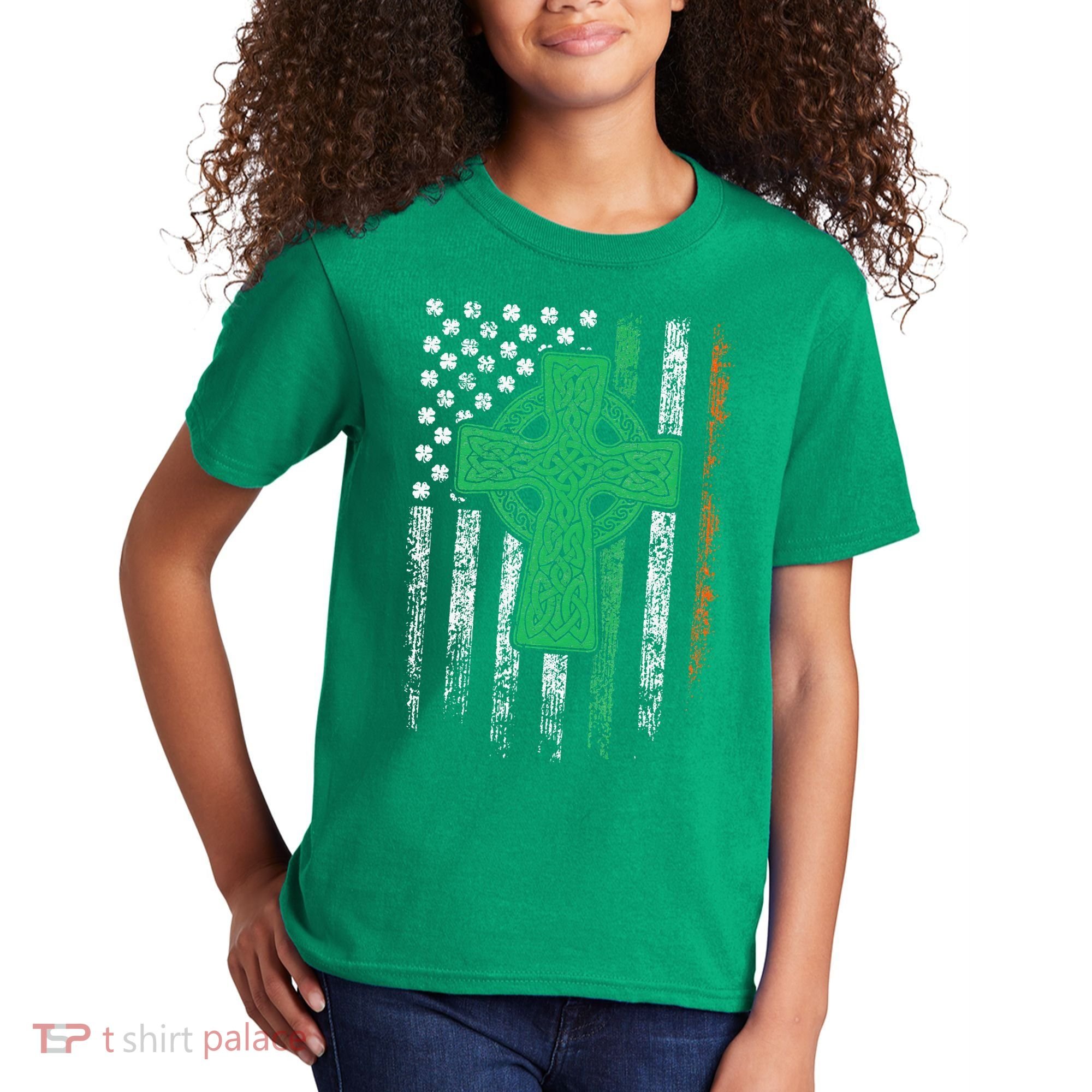 Celtic Cross Irish American Flag St. Patrick's Day Ireland Kids T-Shirt