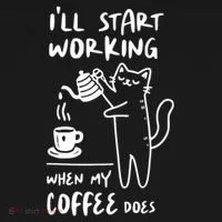 Coffee Cat I'll Start Working When My Coffee Does Button thumb 1