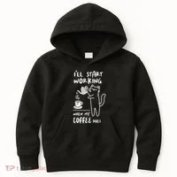 Coffee Cat I'll Start Working When My Coffee Does Kids Hoodie thumb 0