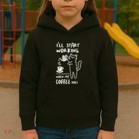 Coffee Cat I'll Start Working When My Coffee Does Kids Hoodie thumb 3
