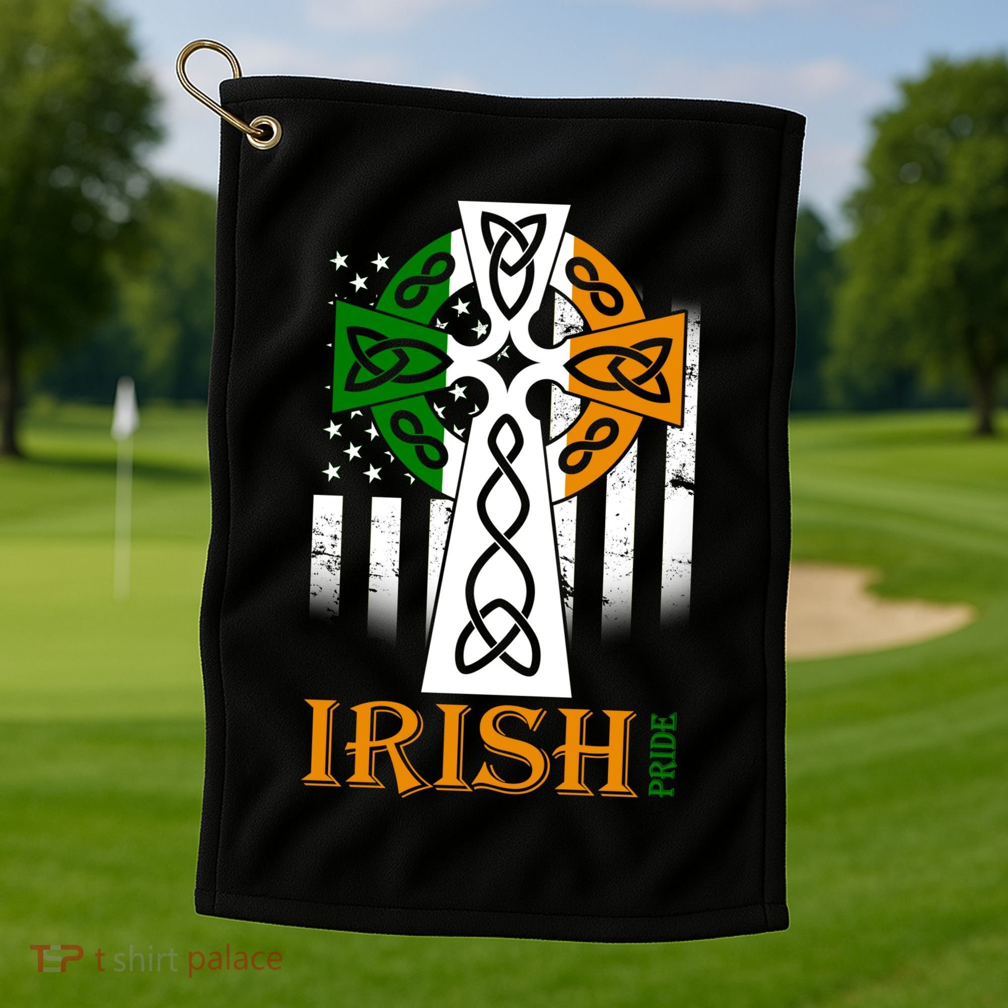 Celtic Cross Irish American Pride Golf Towel
