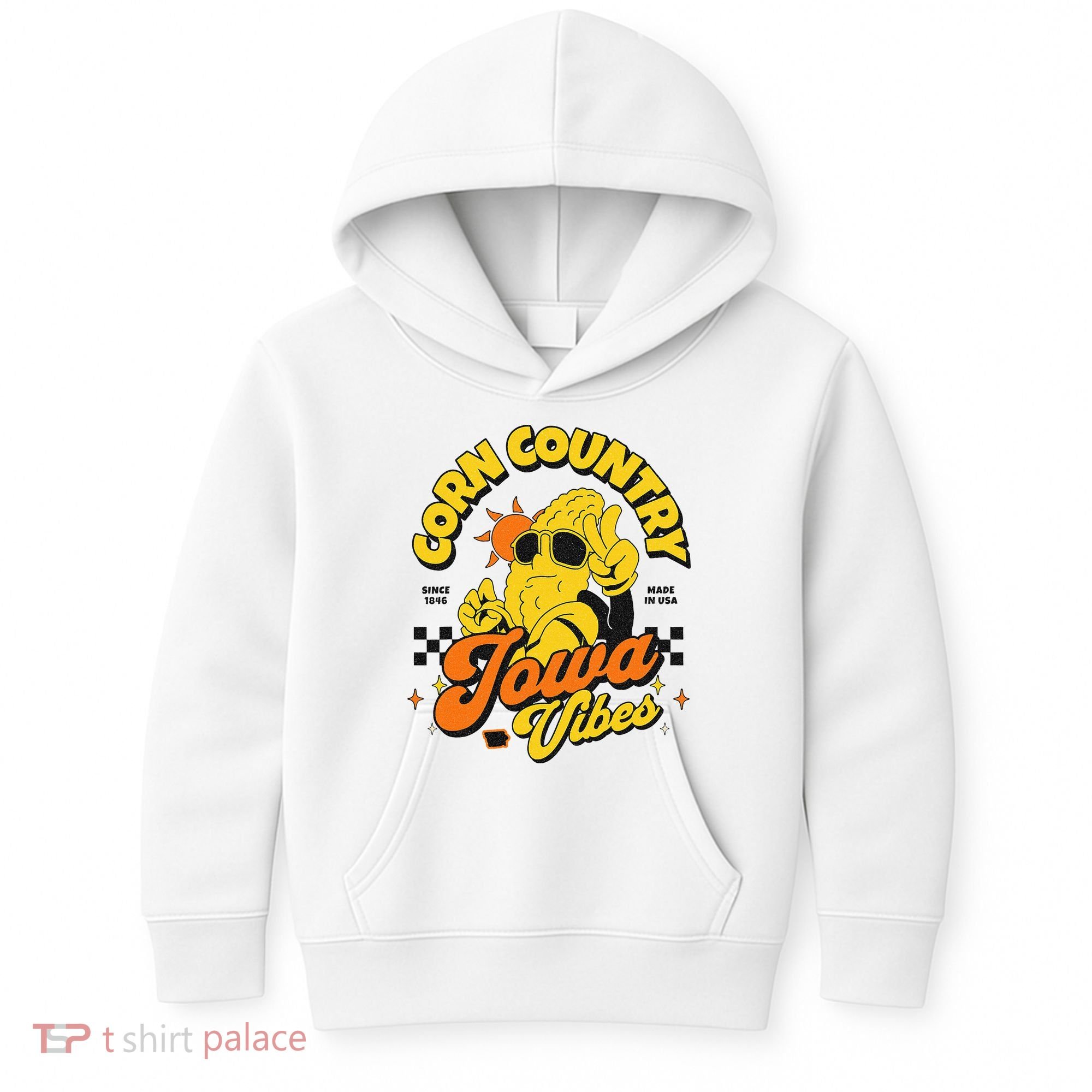 Corn Country Iowa Vibes Since 1846 Farming Corn Iowa Kids Hoodie