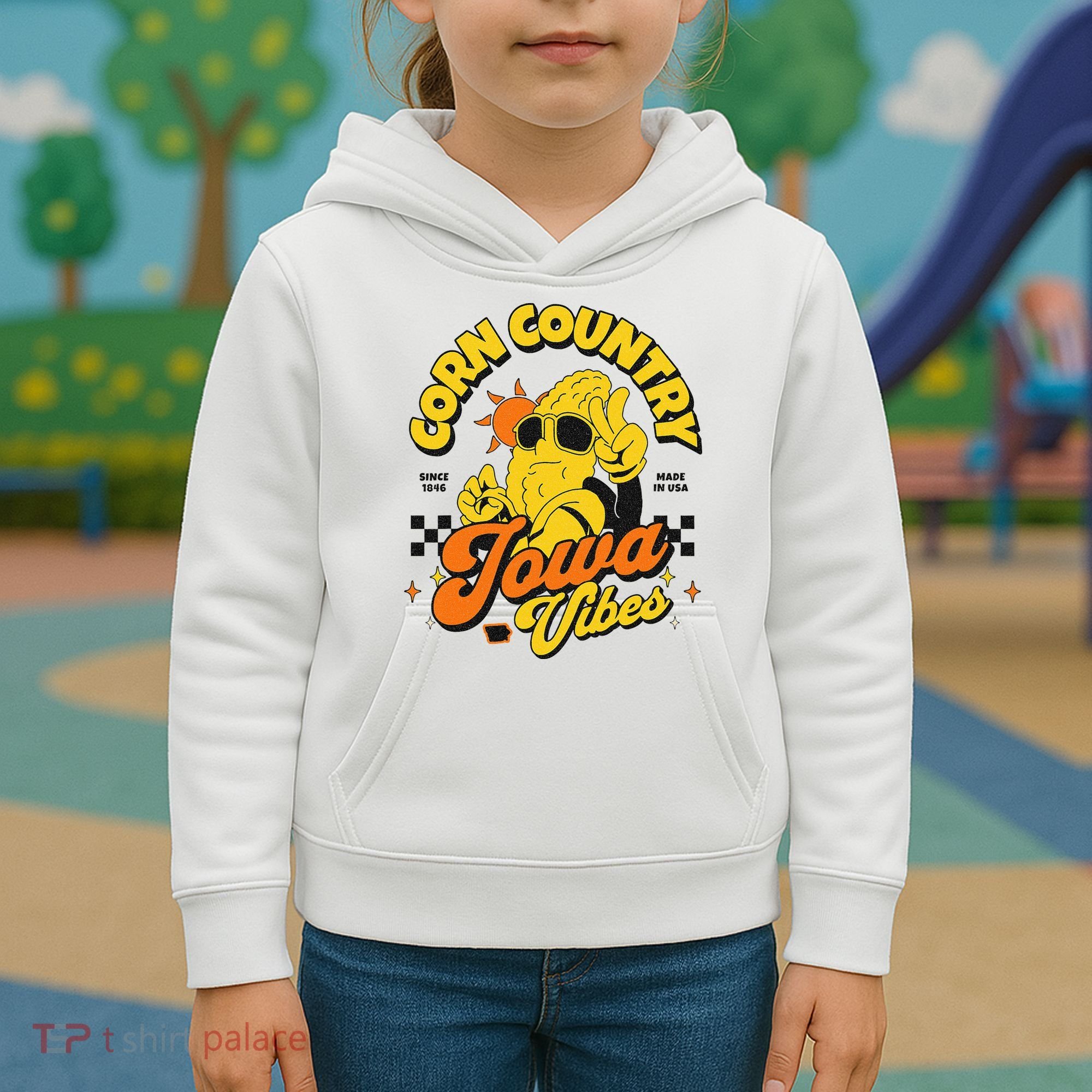 Corn Country Iowa Vibes Since 1846 Farming Corn Iowa Kids Hoodie