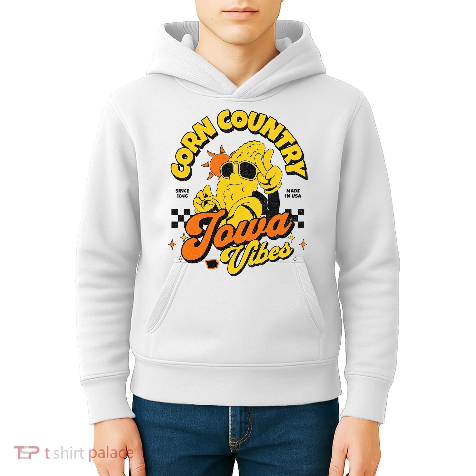 Corn Country Iowa Vibes Since 1846 Farming Corn Iowa Kids Hoodie