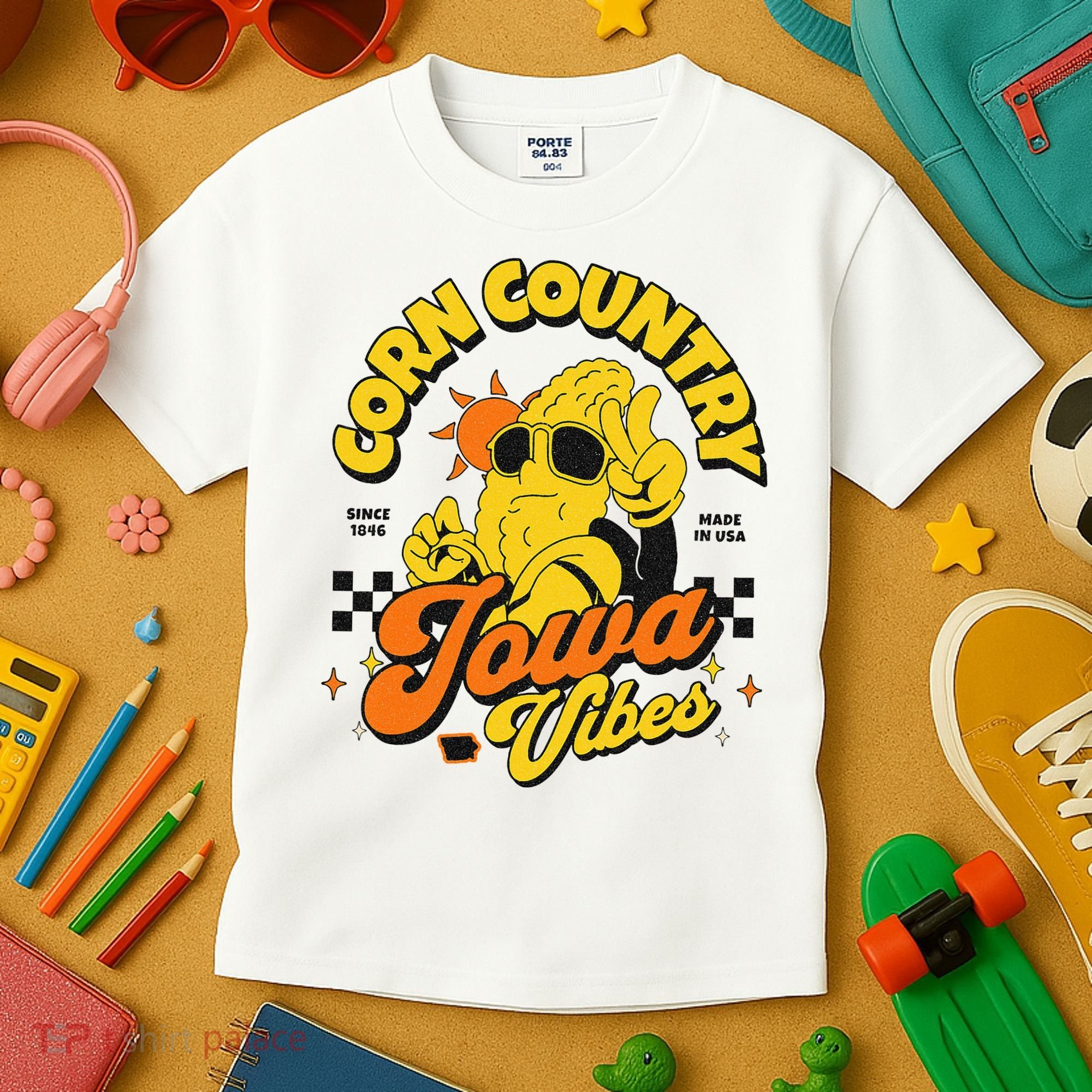 Corn Country Iowa Vibes Since 1846 Farming Corn Iowa Kids T-Shirt
