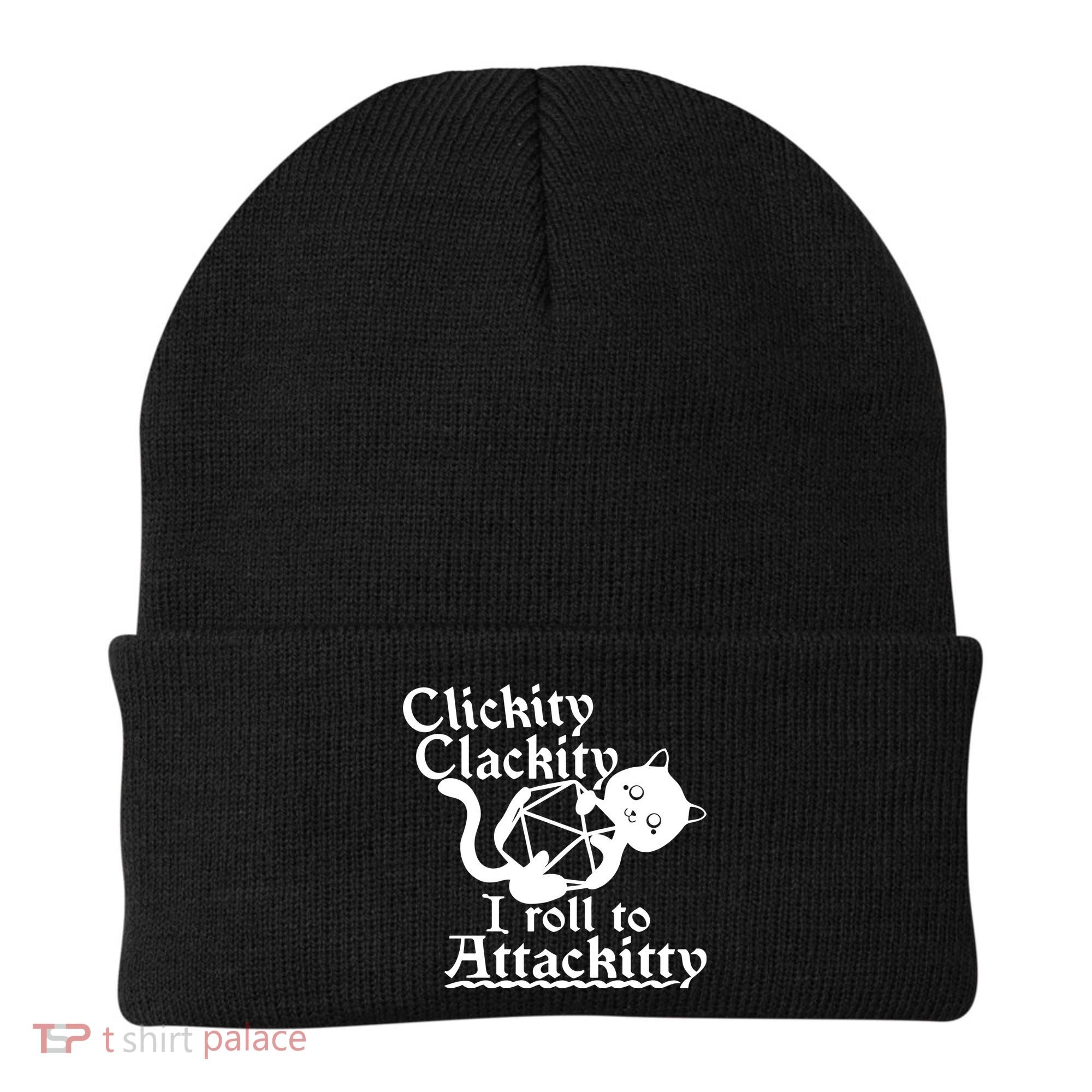 Clickity Clackity I Roll To Attackkitty Clickity Clackity Game Dice Beanie