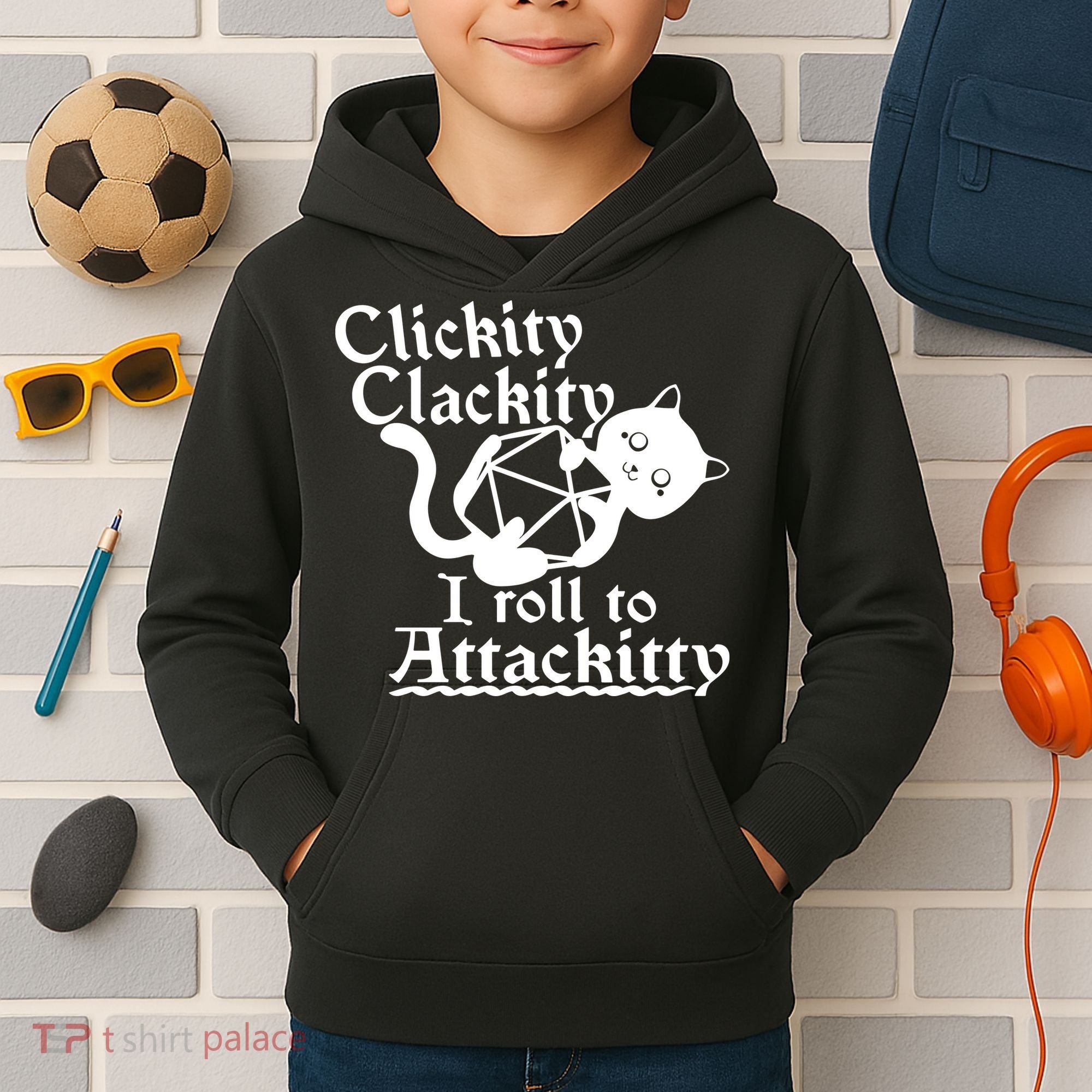Clickity Clackity I Roll To Attackkitty Clickity Clackity Game Dice Kids Hoodie