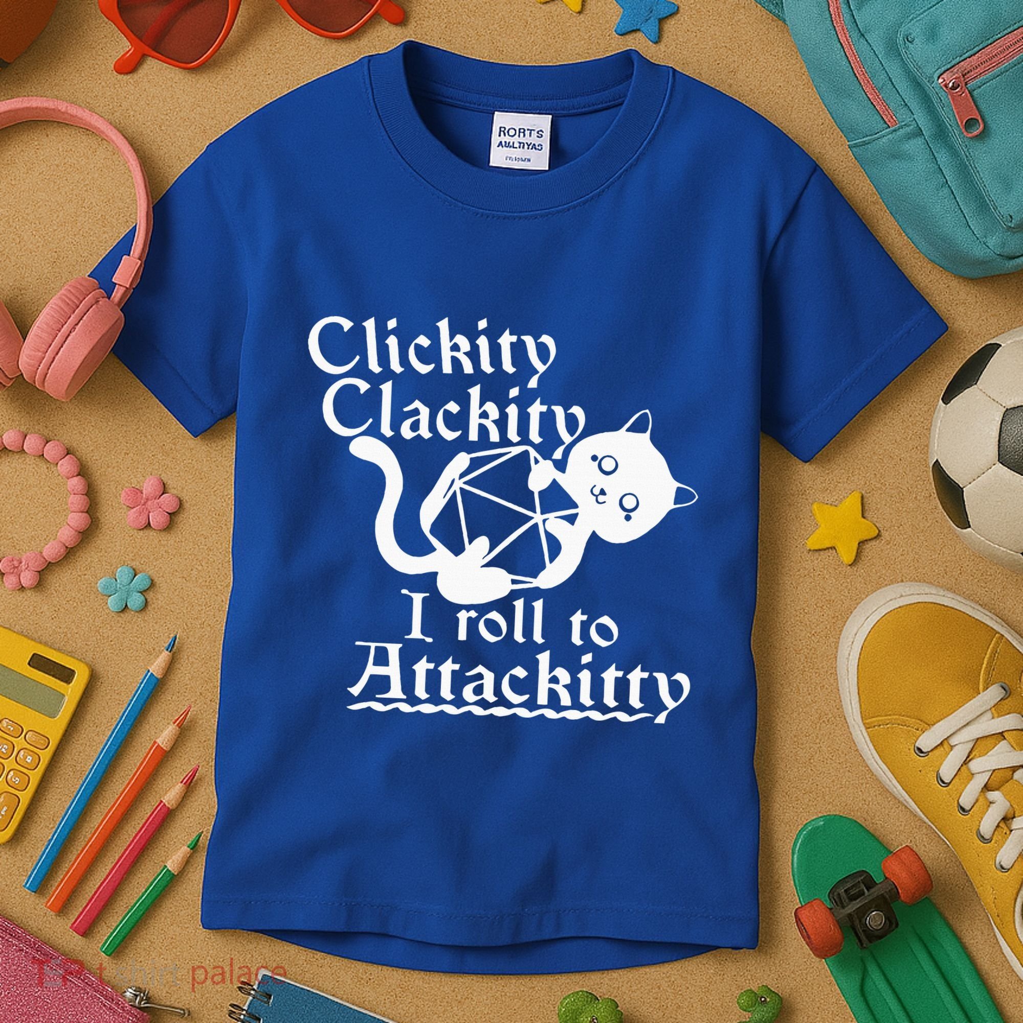 Clickity Clackity I Roll To Attackity Game Dice Attackitty Kids T-Shirt