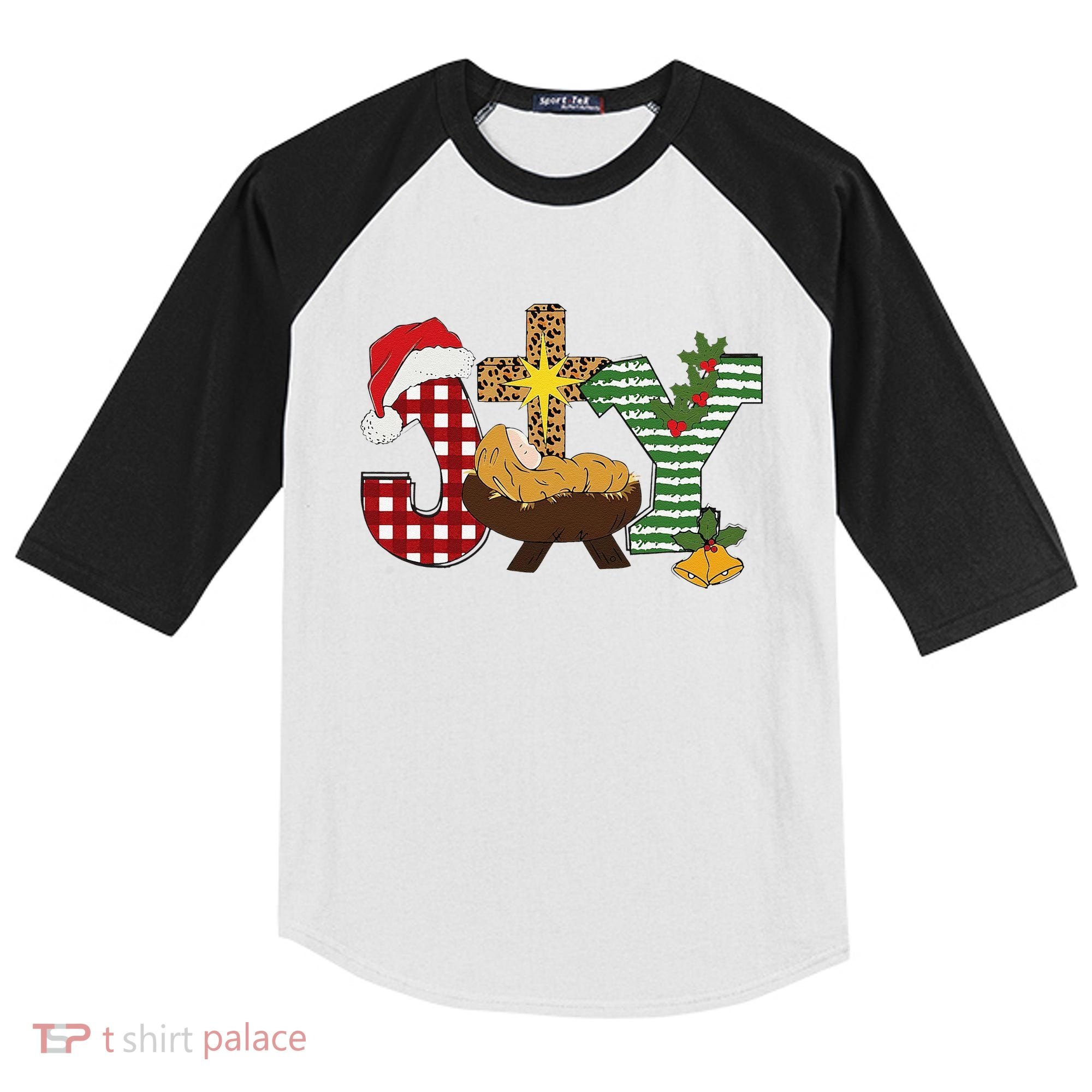 Christian Christmas Joy Jesus Nativity Scene Faith Kids Colorblock Raglan Jersey