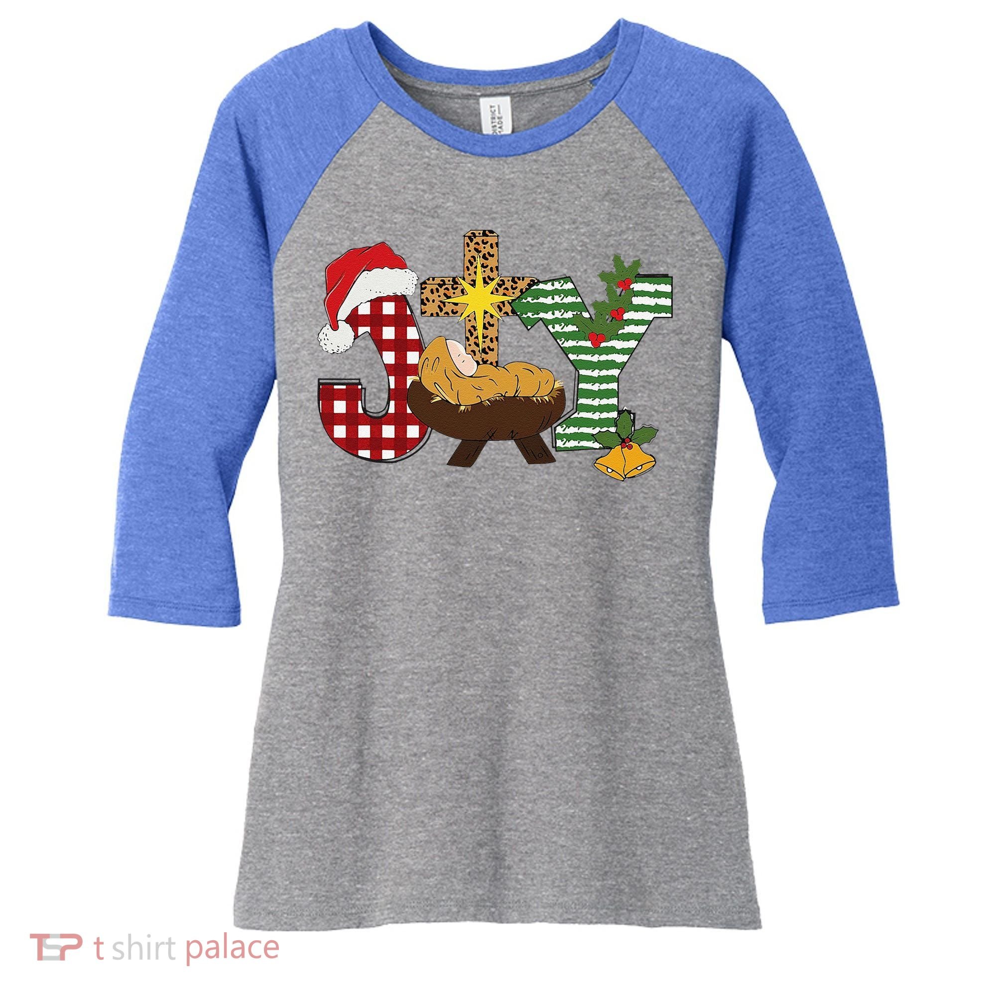 Christian Christmas Joy Jesus Nativity Scene Faith Women's Tri-Blend 3/4-Sleeve Raglan Shirt