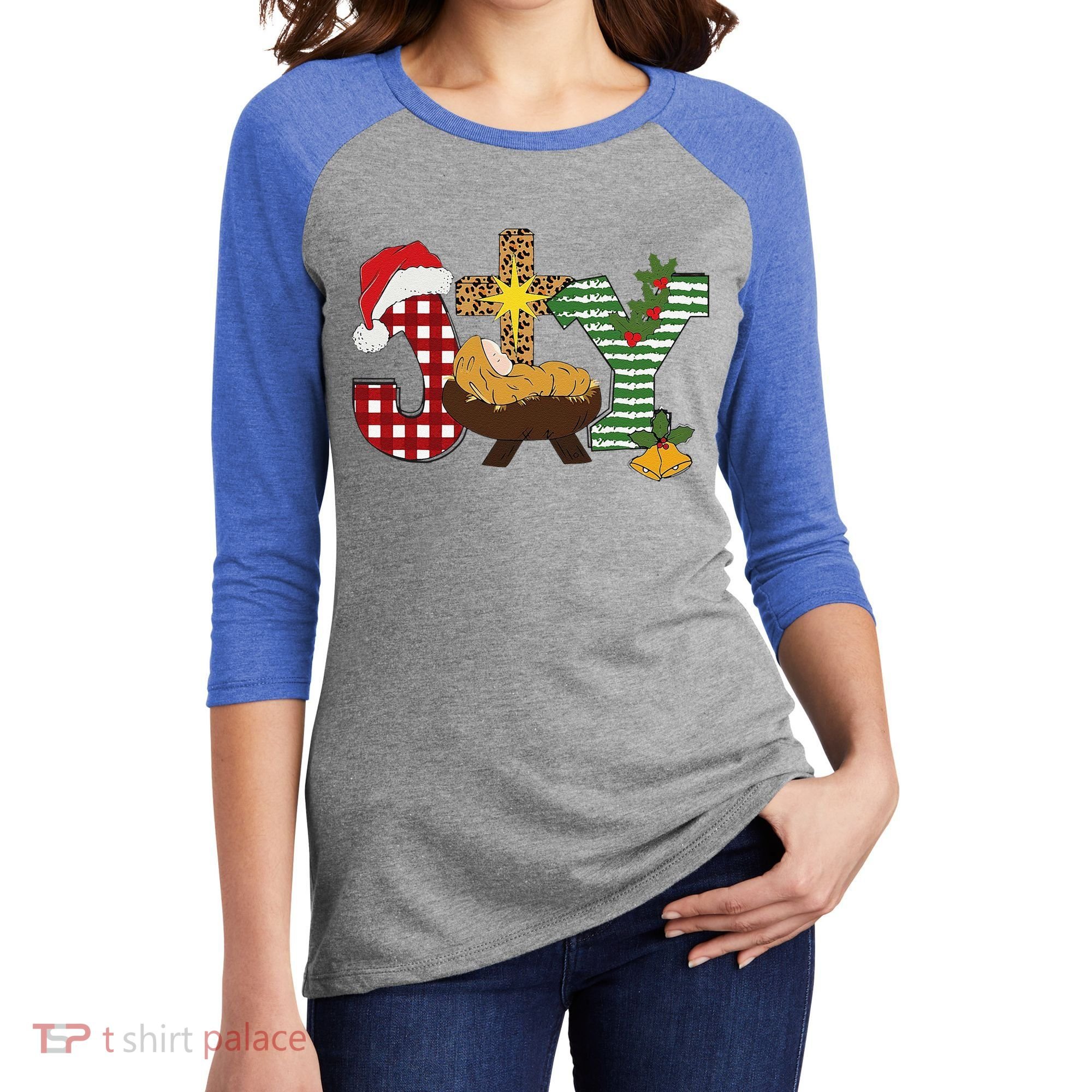 Christian Christmas Joy Jesus Nativity Scene Faith Women's Tri-Blend 3/4-Sleeve Raglan Shirt
