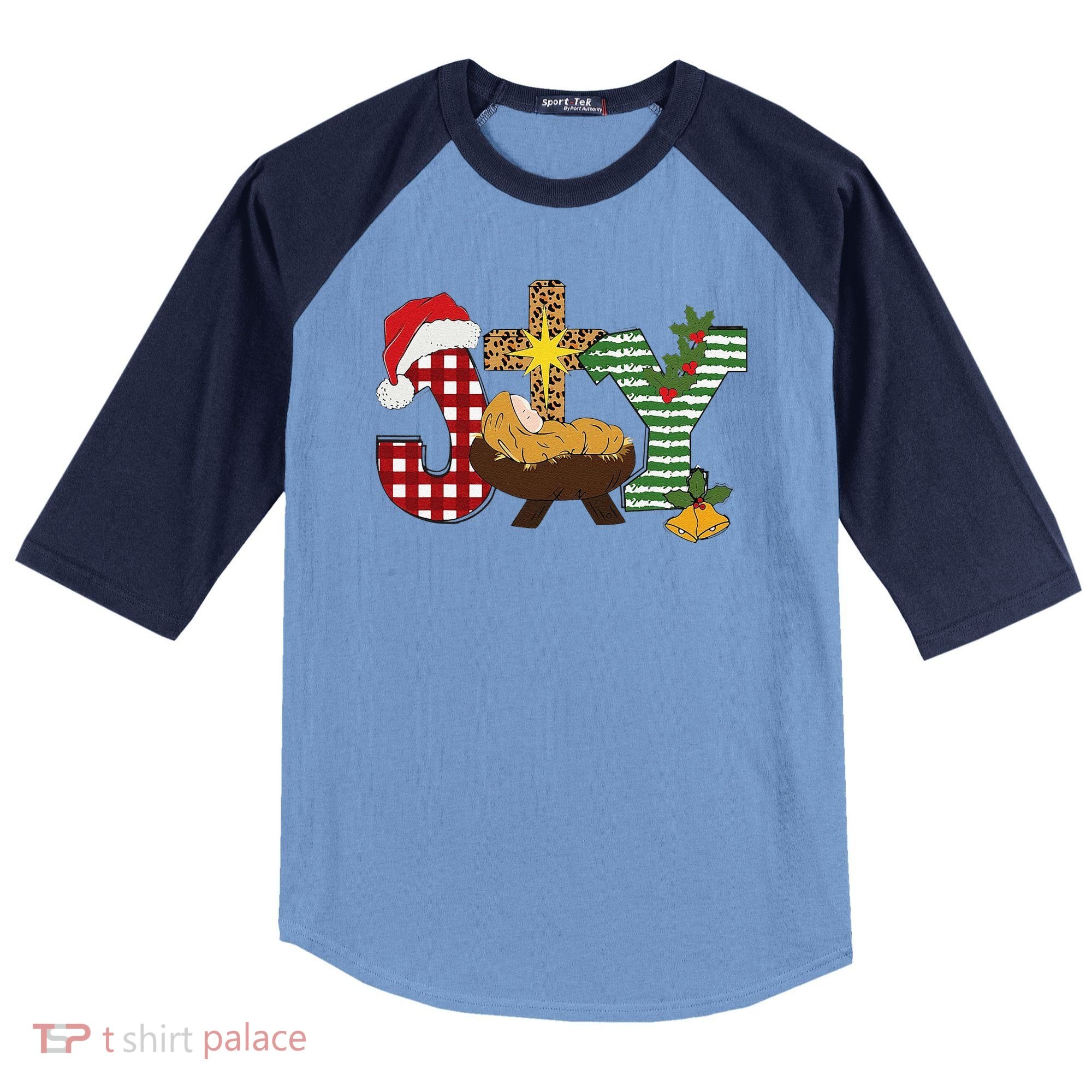 Christian Christmas Joy Jesus Nativity Scene Faith Raglan Baseball Sleeve Shirt