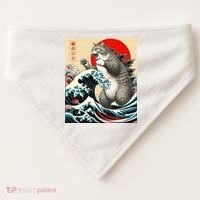 Catzilla Cat Japanese Art Funny Cat Gifts USA-Made Doggie Bandana thumb 0