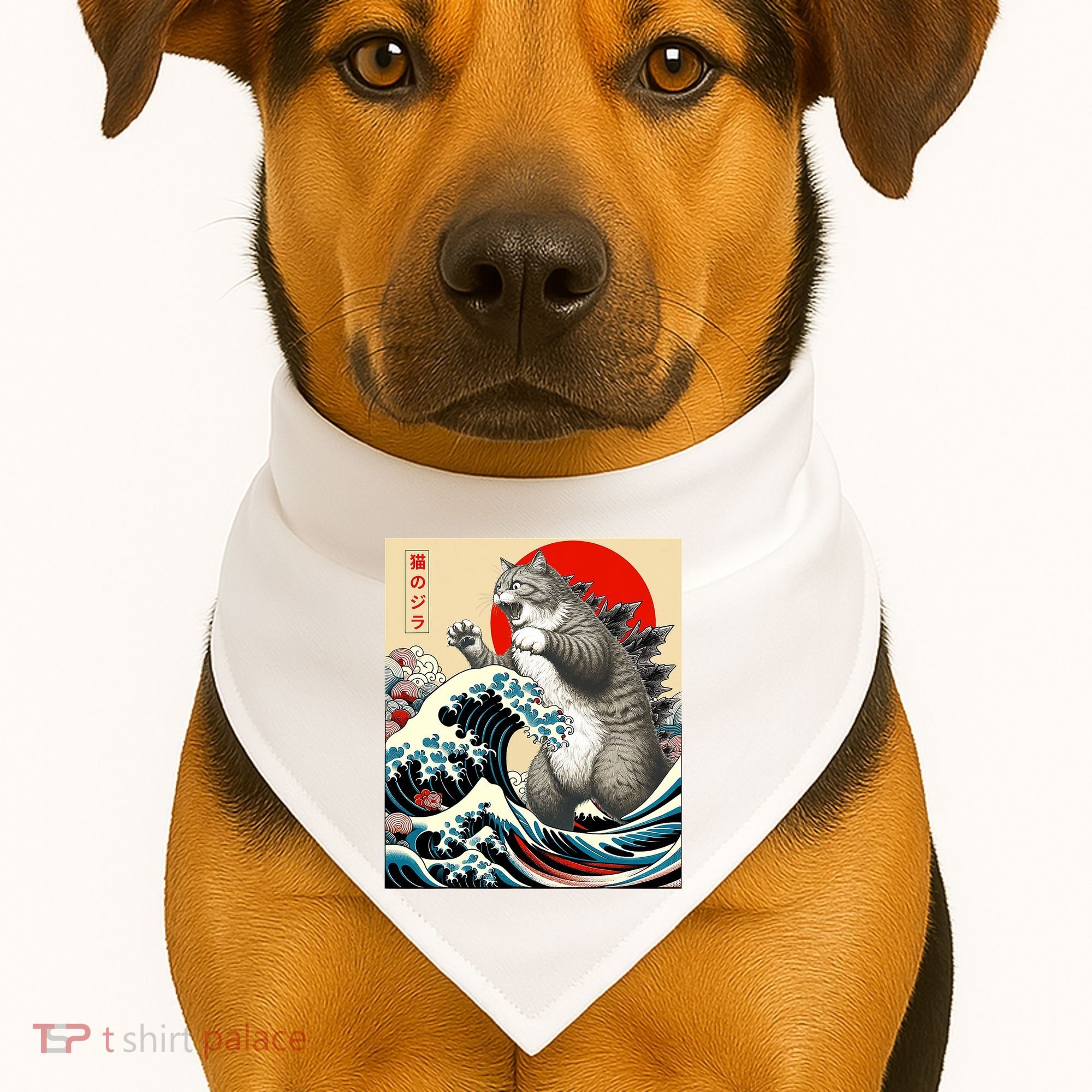 Catzilla Cat Japanese Art Funny Cat Gifts USA-Made Doggie Bandana