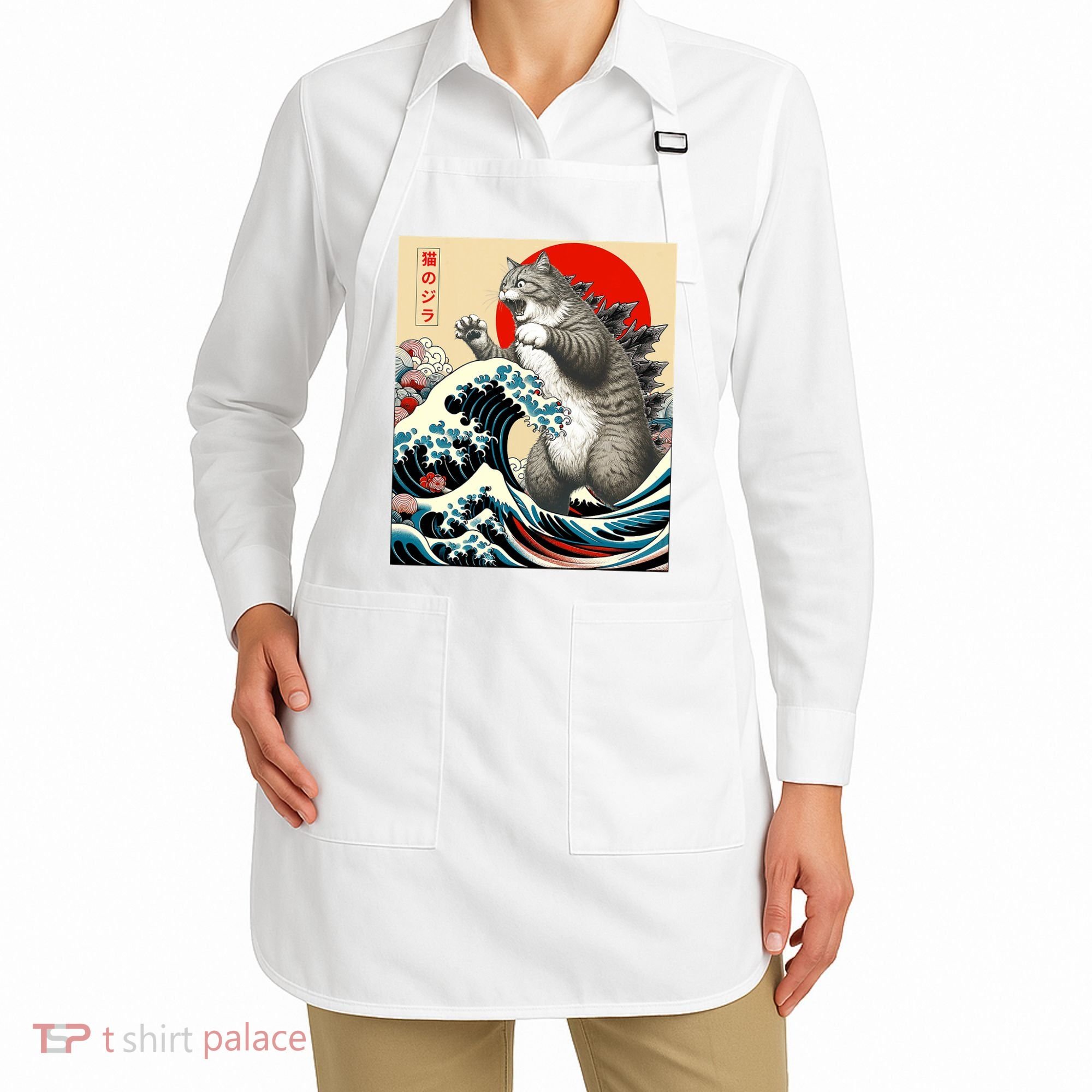 Catzilla Cat Japanese Art Funny Cat Gifts Apron