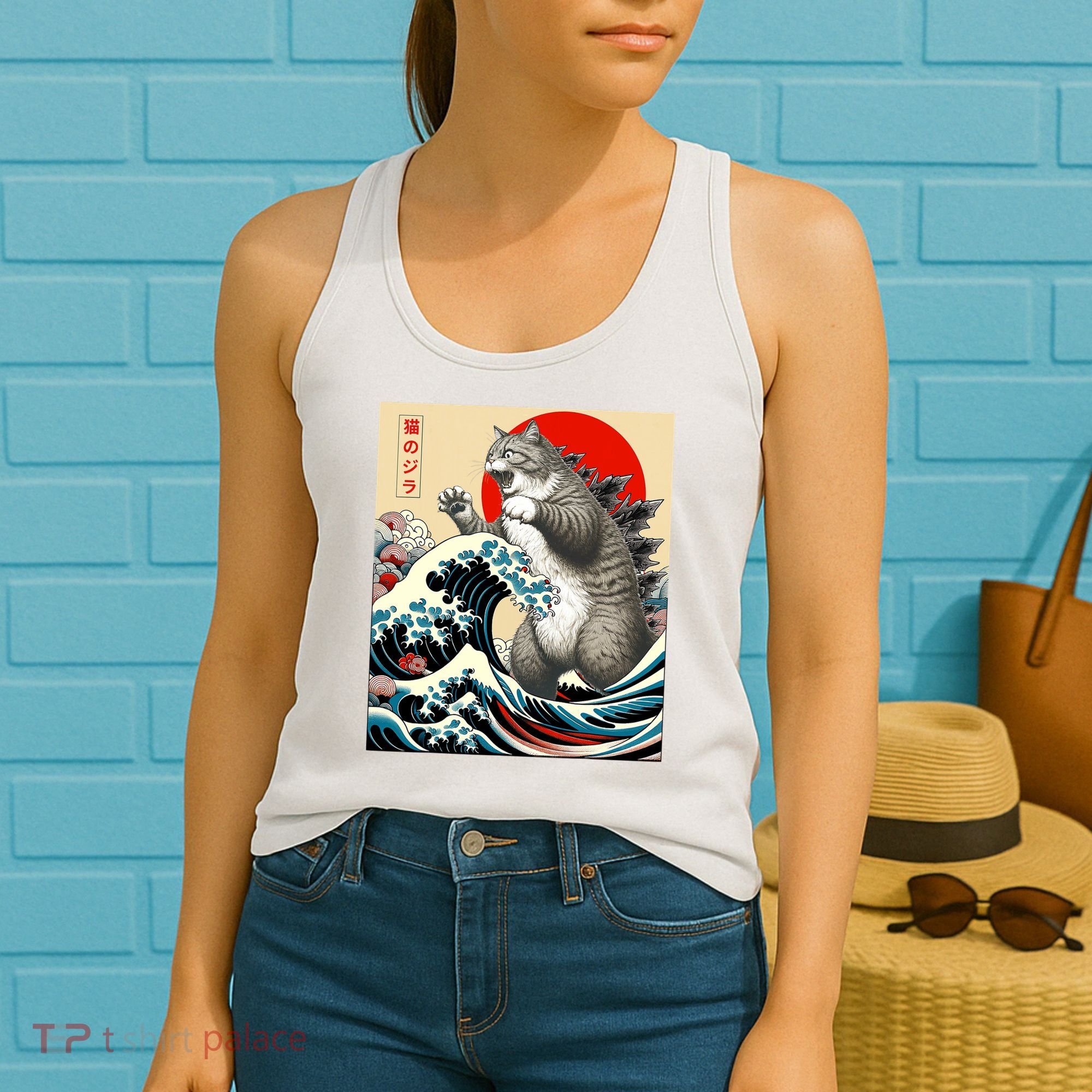 Catzilla Cat Japanese Art Funny Cat Gifts Women's Tank Top