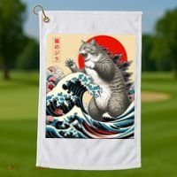 Catzilla Cat Japanese Art Funny Cat Gifts Golf Towel thumb 1