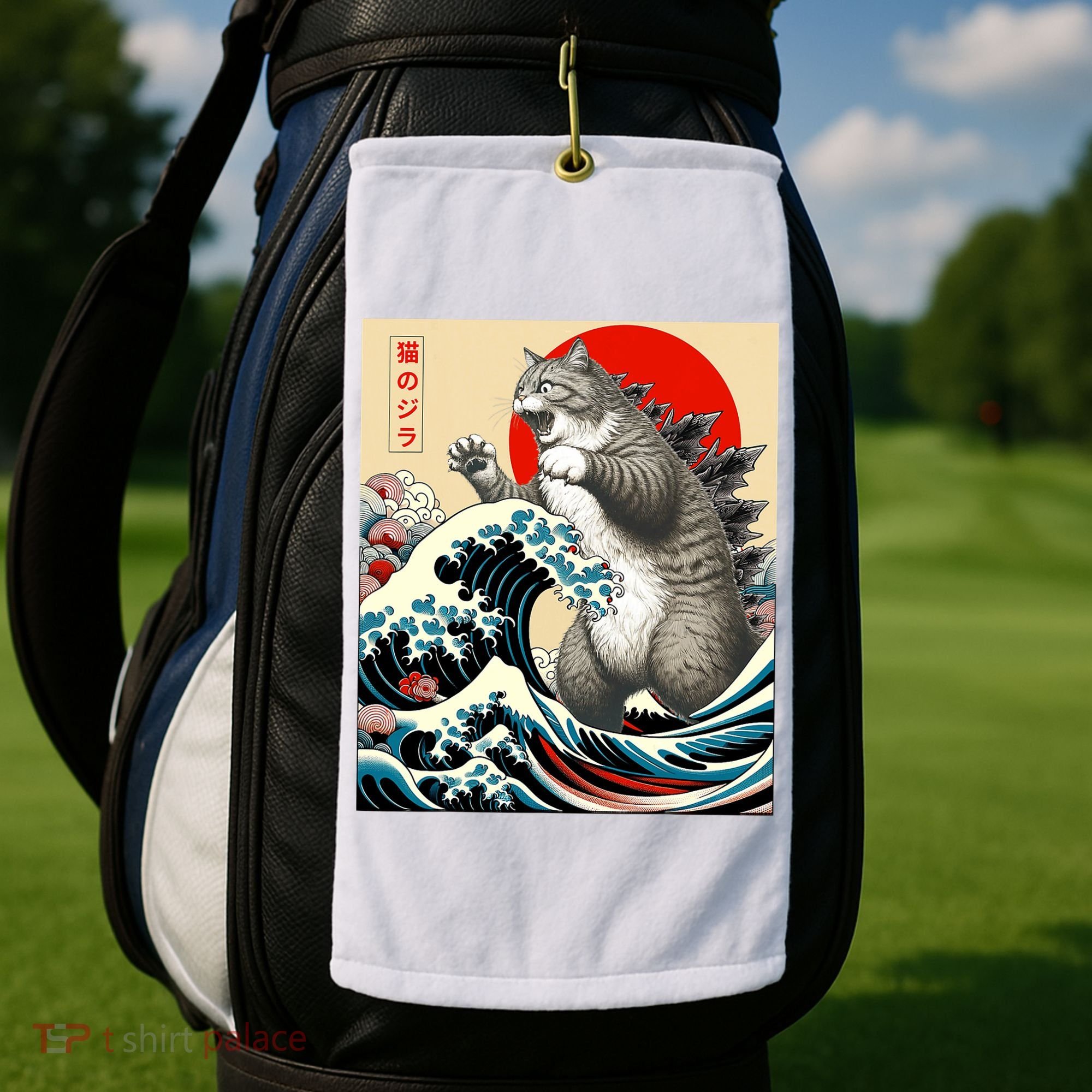 Catzilla Cat Japanese Art Funny Cat Gifts Golf Towel