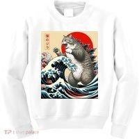 Catzilla Cat Japanese Art Funny Cat Gifts Kids Sweatshirt thumb 0