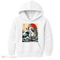 Catzilla Cat Japanese Art Funny Cat Gifts Kids Hoodie thumb 0