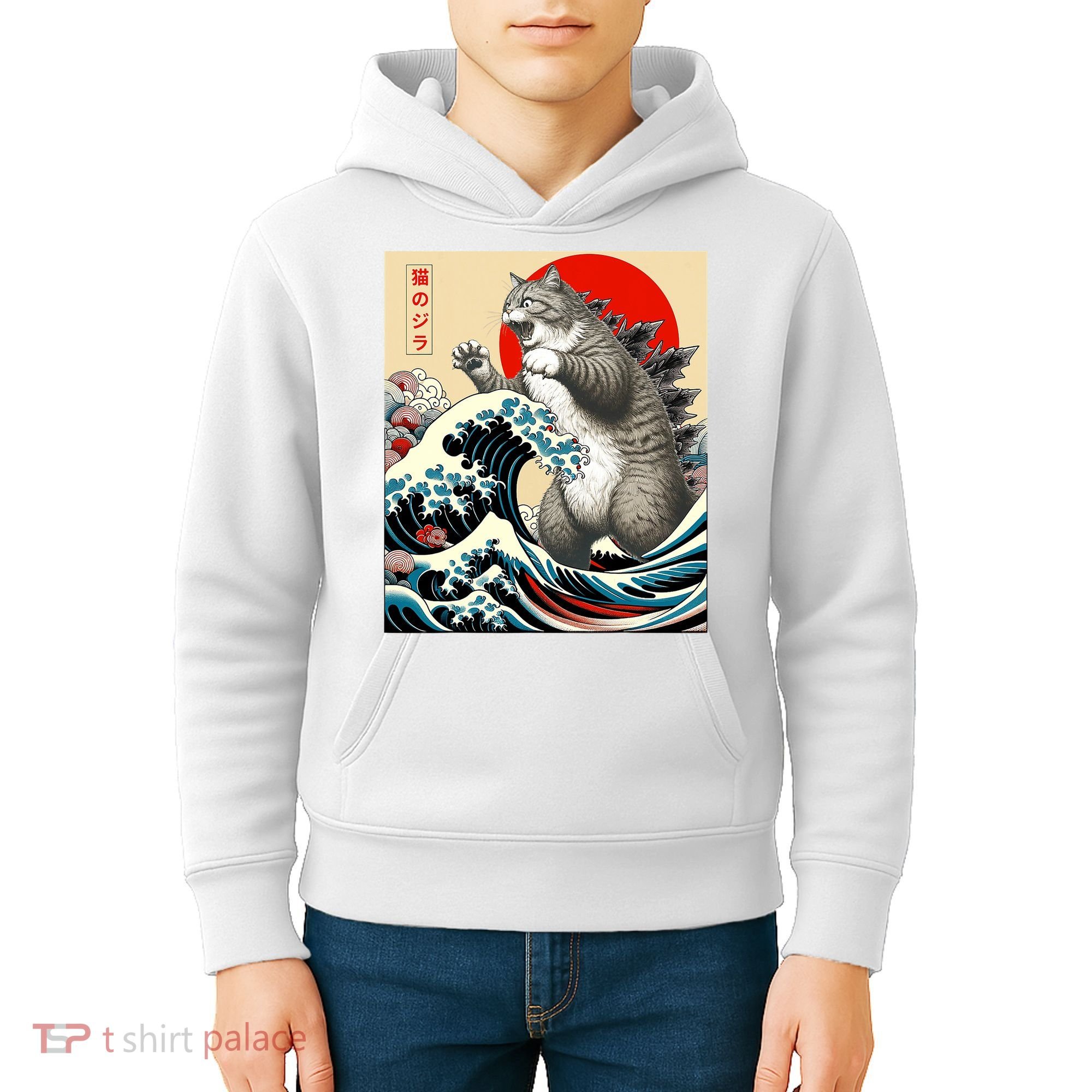 Catzilla Cat Japanese Art Funny Cat Gifts Kids Hoodie