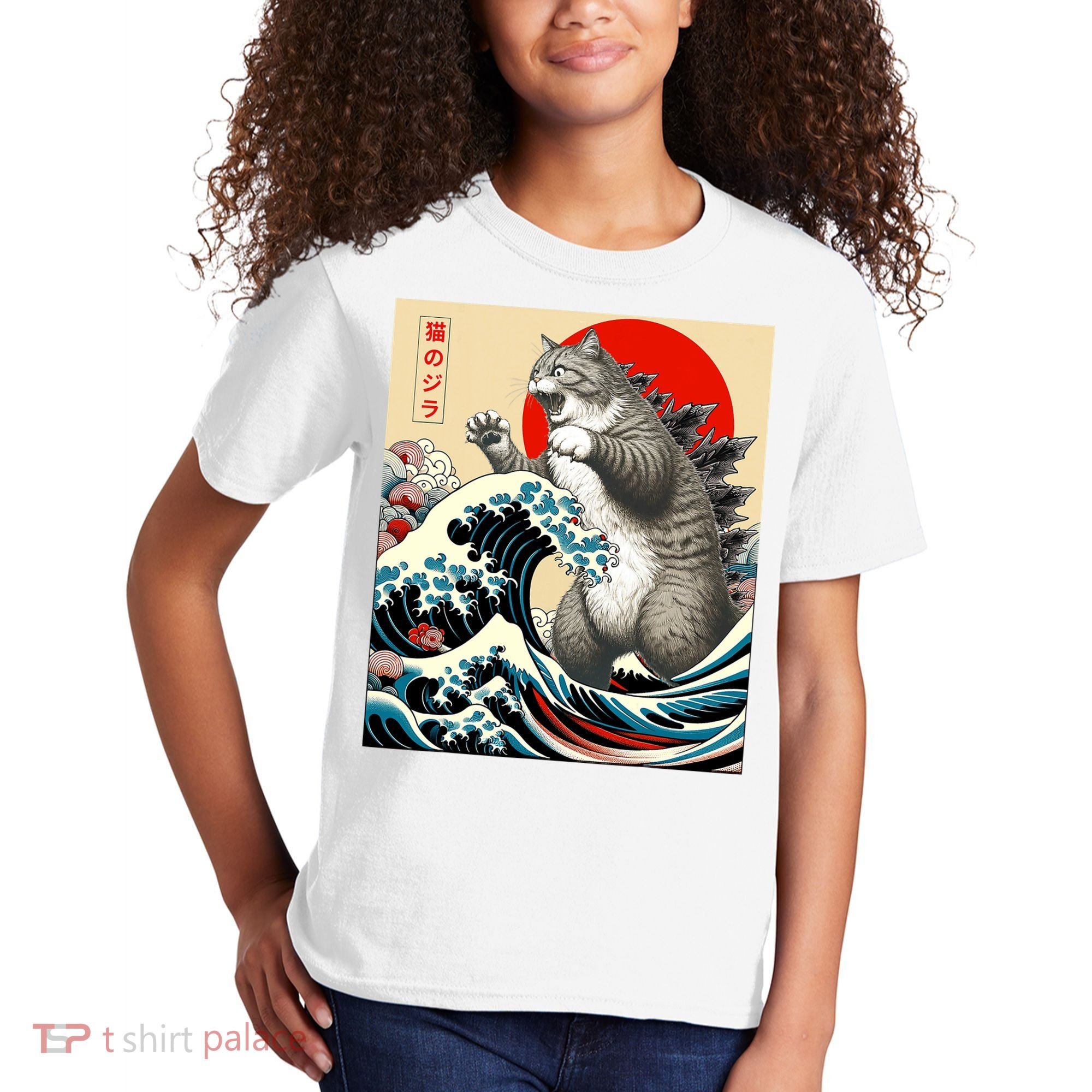 Catzilla Cat Japanese Art Funny Cat Gifts Kids T-Shirt