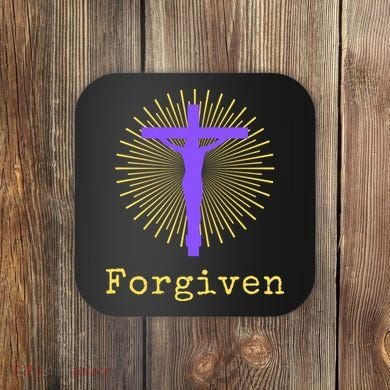 Chrisitan Cross Jesus Forgiven Faith Gift Coaster