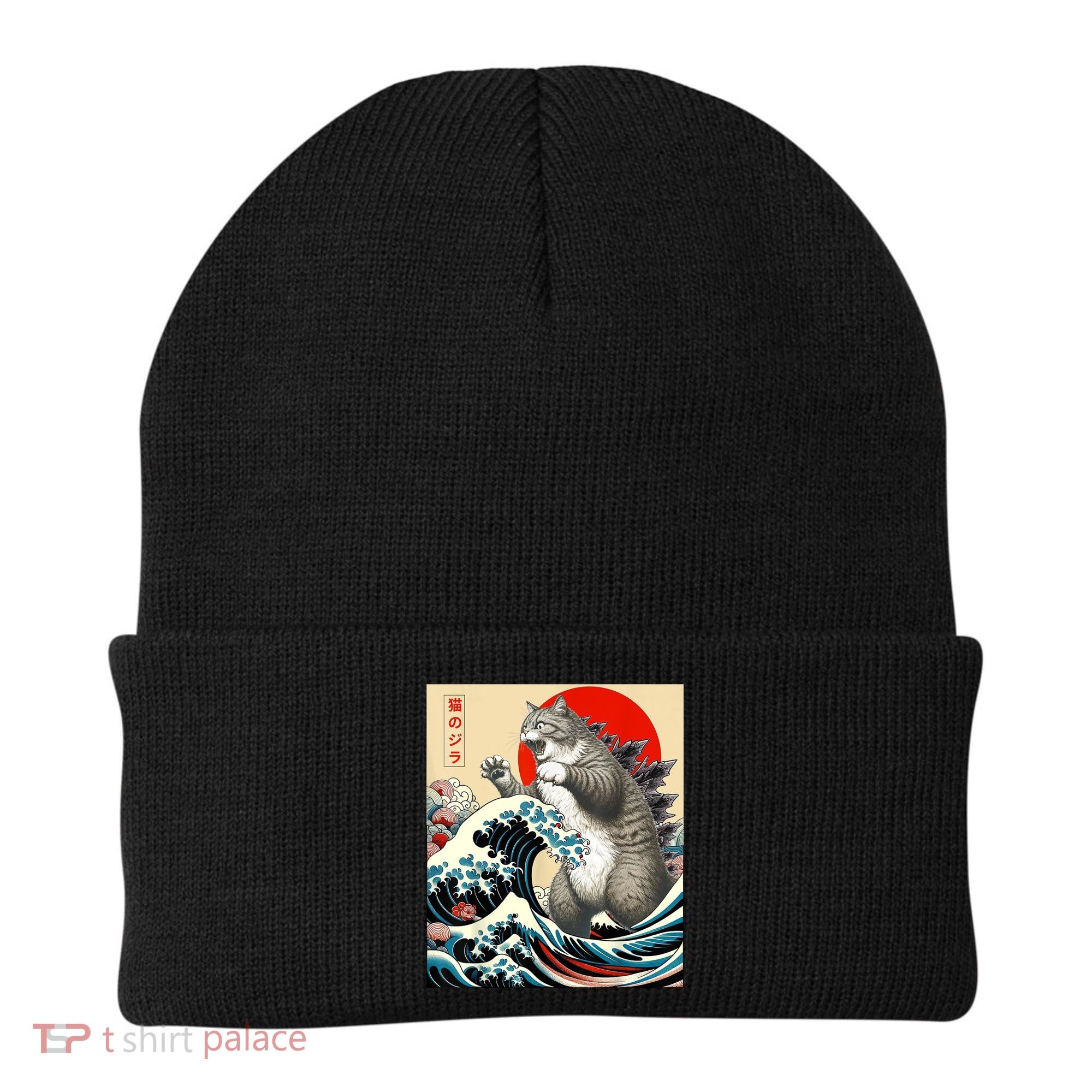 Catzilla Cat Japanese Art Funny Cat Gifts For Women Beanie