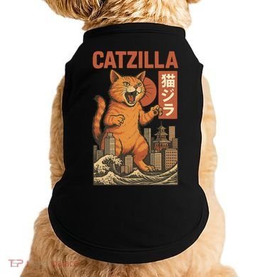 Catzilla Cat Japanese Art Funny Cat Doggie Tank