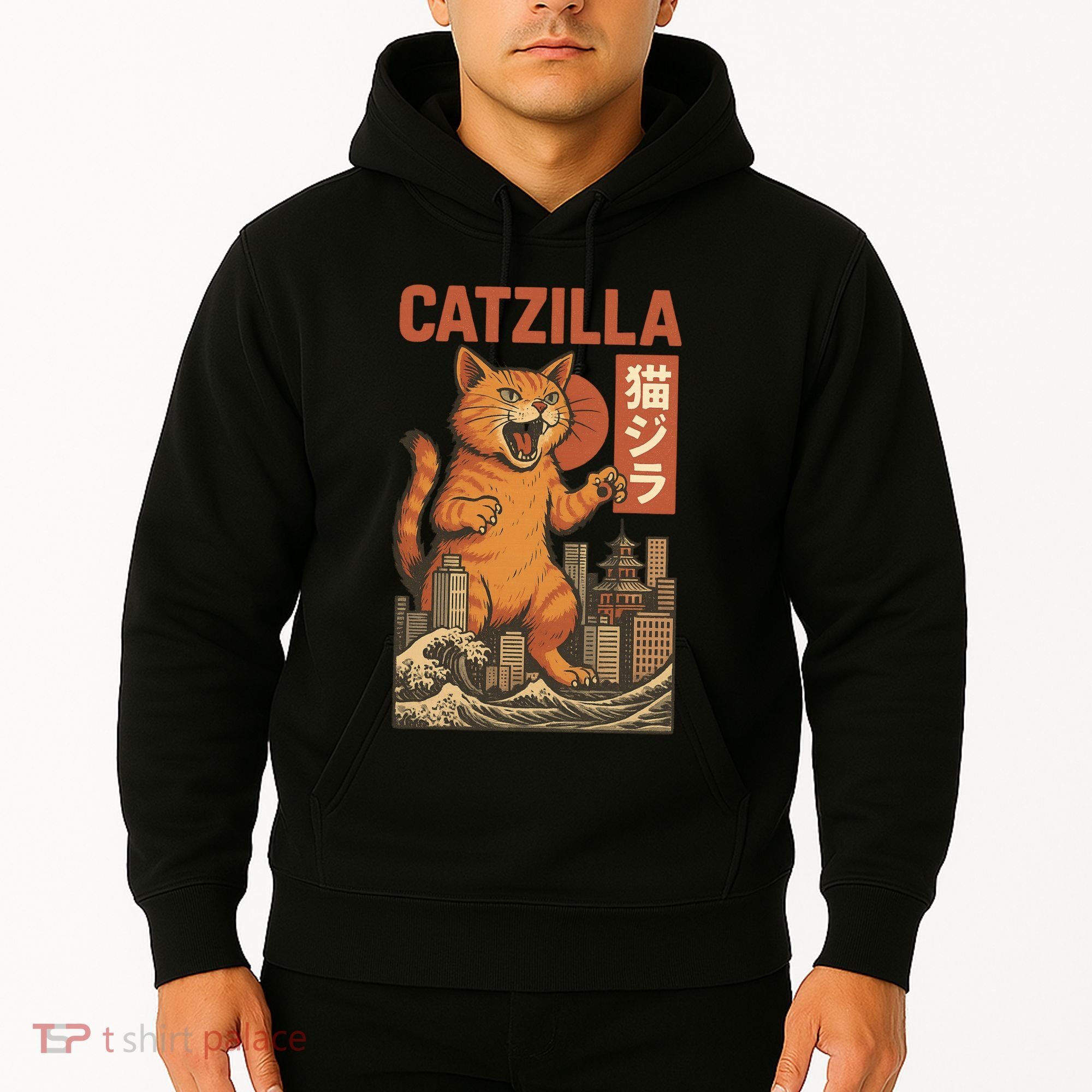 Catzilla Cat Japanese Art Funny Cat Hoodie
