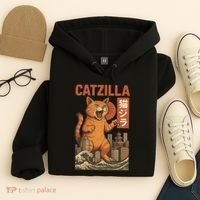 Catzilla Cat Japanese Art Funny Cat Hoodie thumb 4