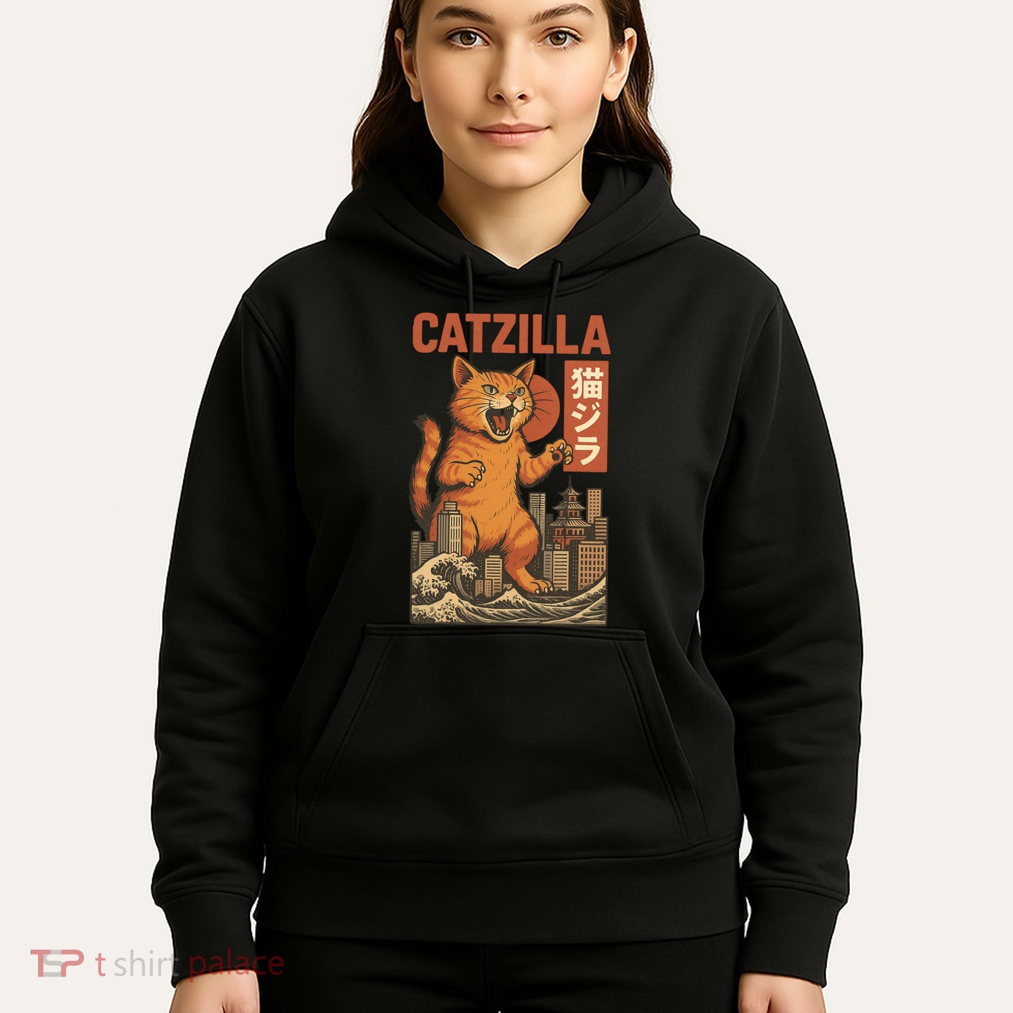 Catzilla Cat Japanese Art Funny Cat Hoodie