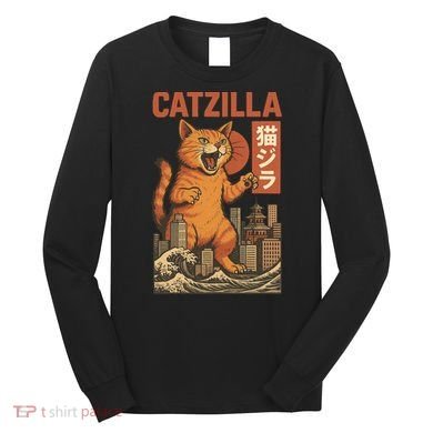 Catzilla Cat Japanese Art Funny Cat Long Sleeve Shirt
