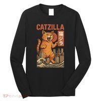 Catzilla Cat Japanese Art Funny Cat Long Sleeve Shirt thumb 0