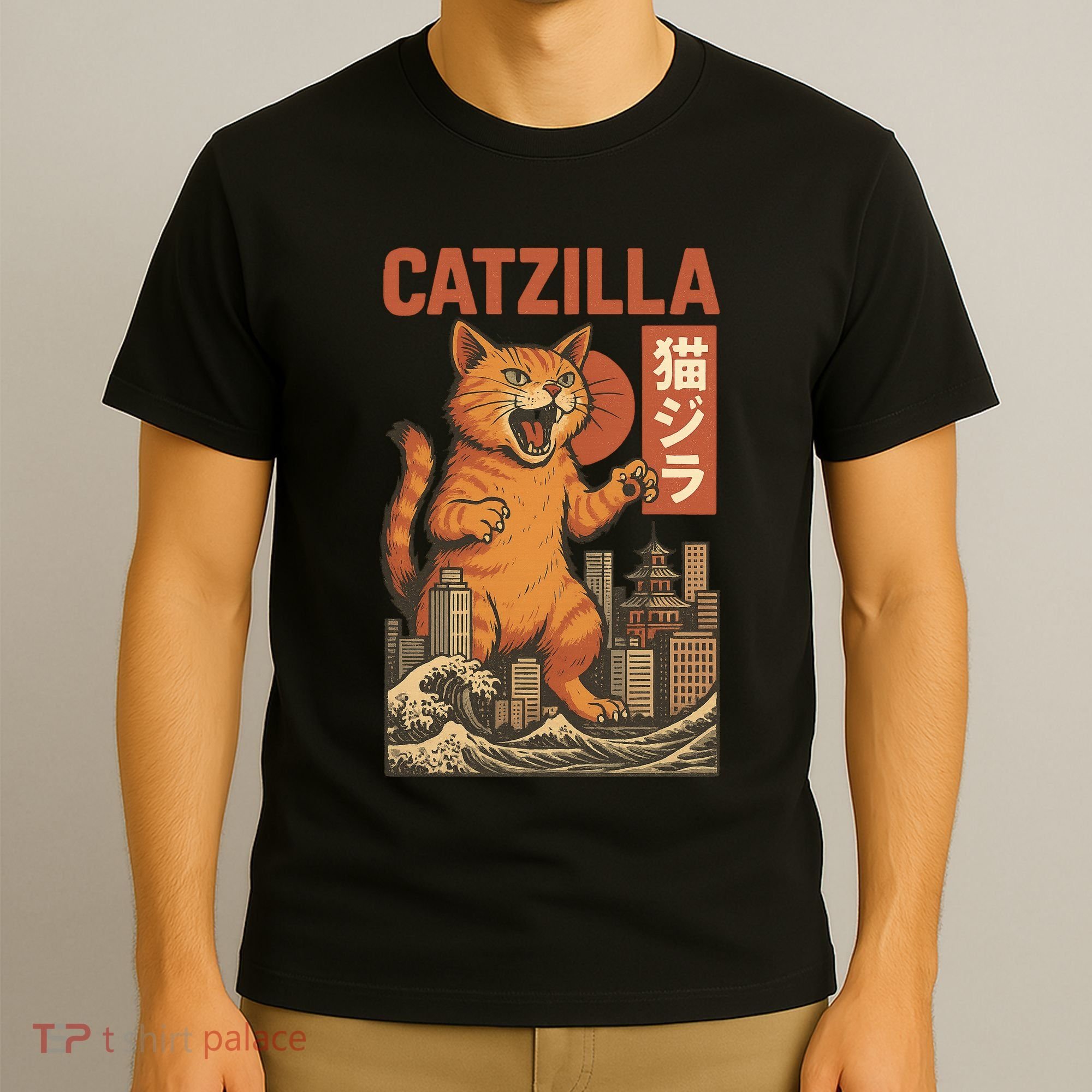 Catzilla Cat Japanese Art Funny Cat T-Shirt