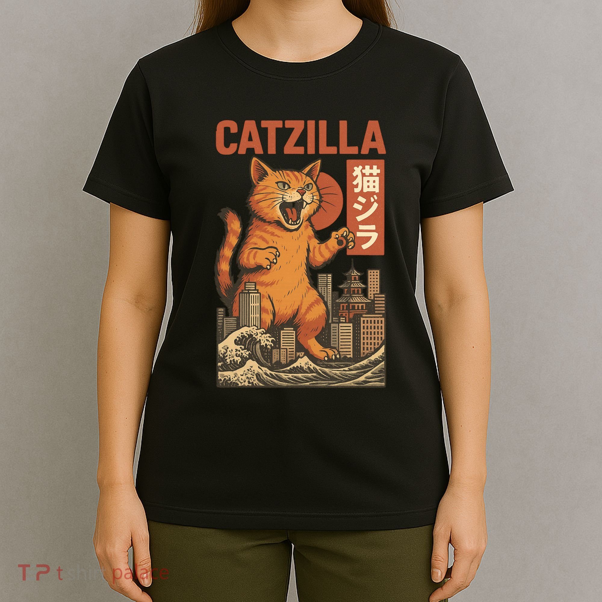 Catzilla Cat Japanese Art Funny Cat T-Shirt