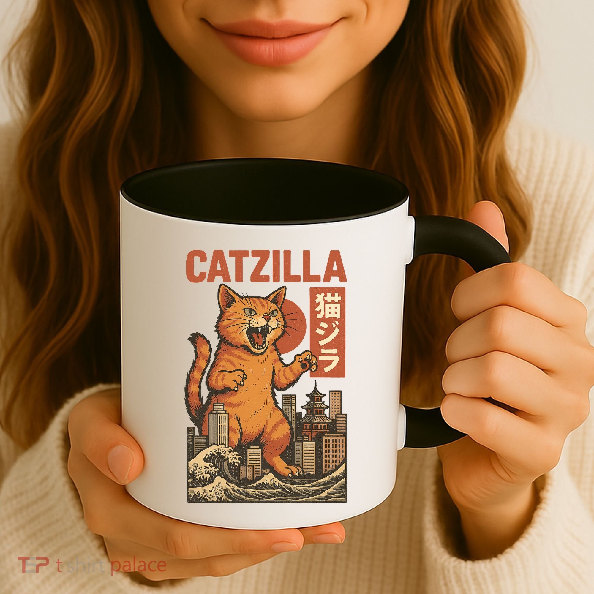 Catzilla Cat Japanese Art Funny Cat Coffee Mug