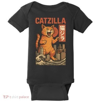 Catzilla Cat Japanese Art Funny Cat Baby Bodysuit