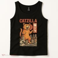Catzilla Cat Japanese Art Funny Cat Tank Top thumb 2