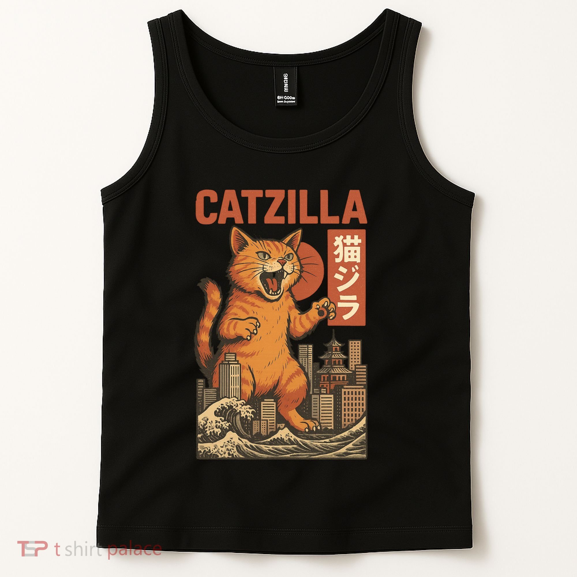Catzilla Cat Japanese Art Funny Cat Tank Top