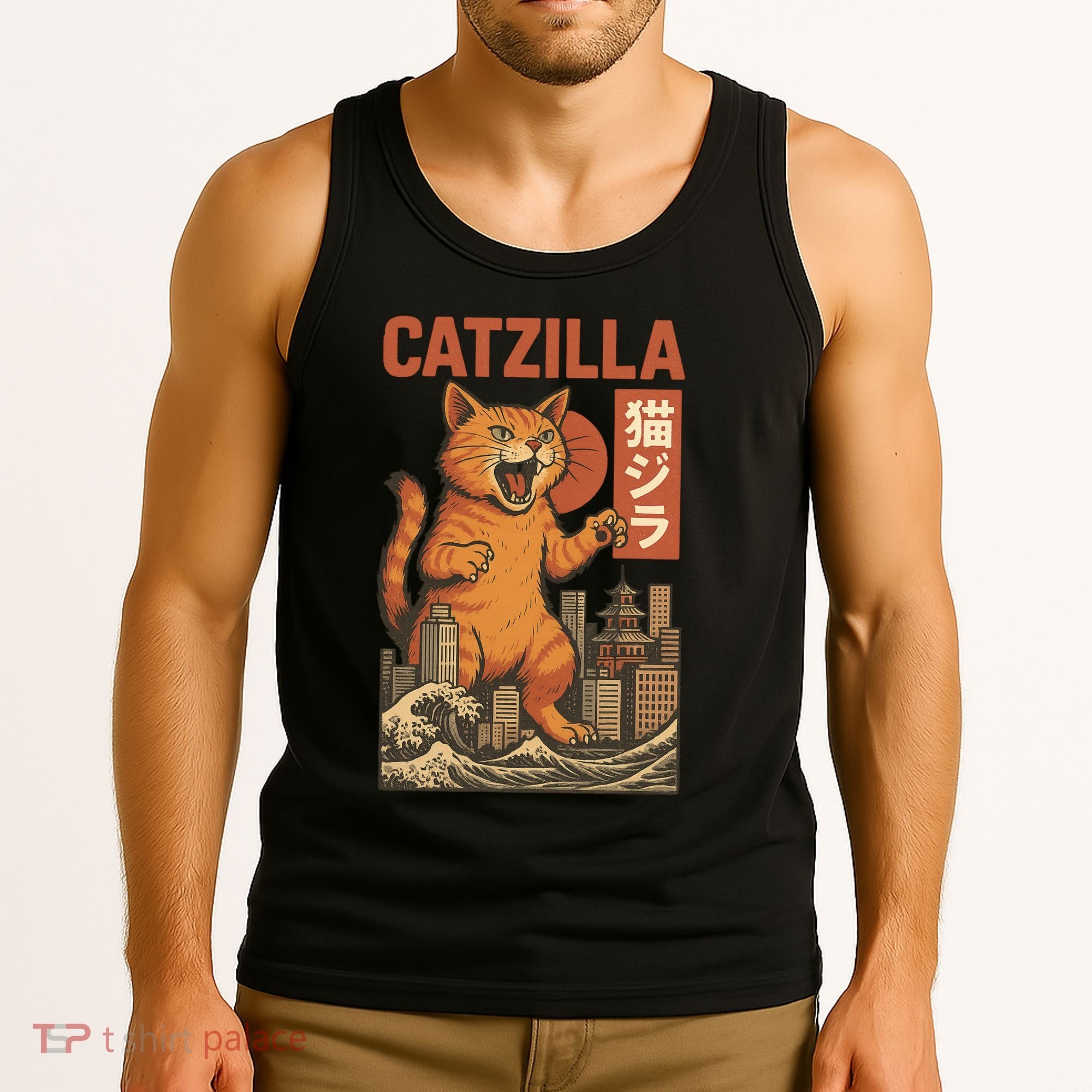 Catzilla Cat Japanese Art Funny Cat Tank Top