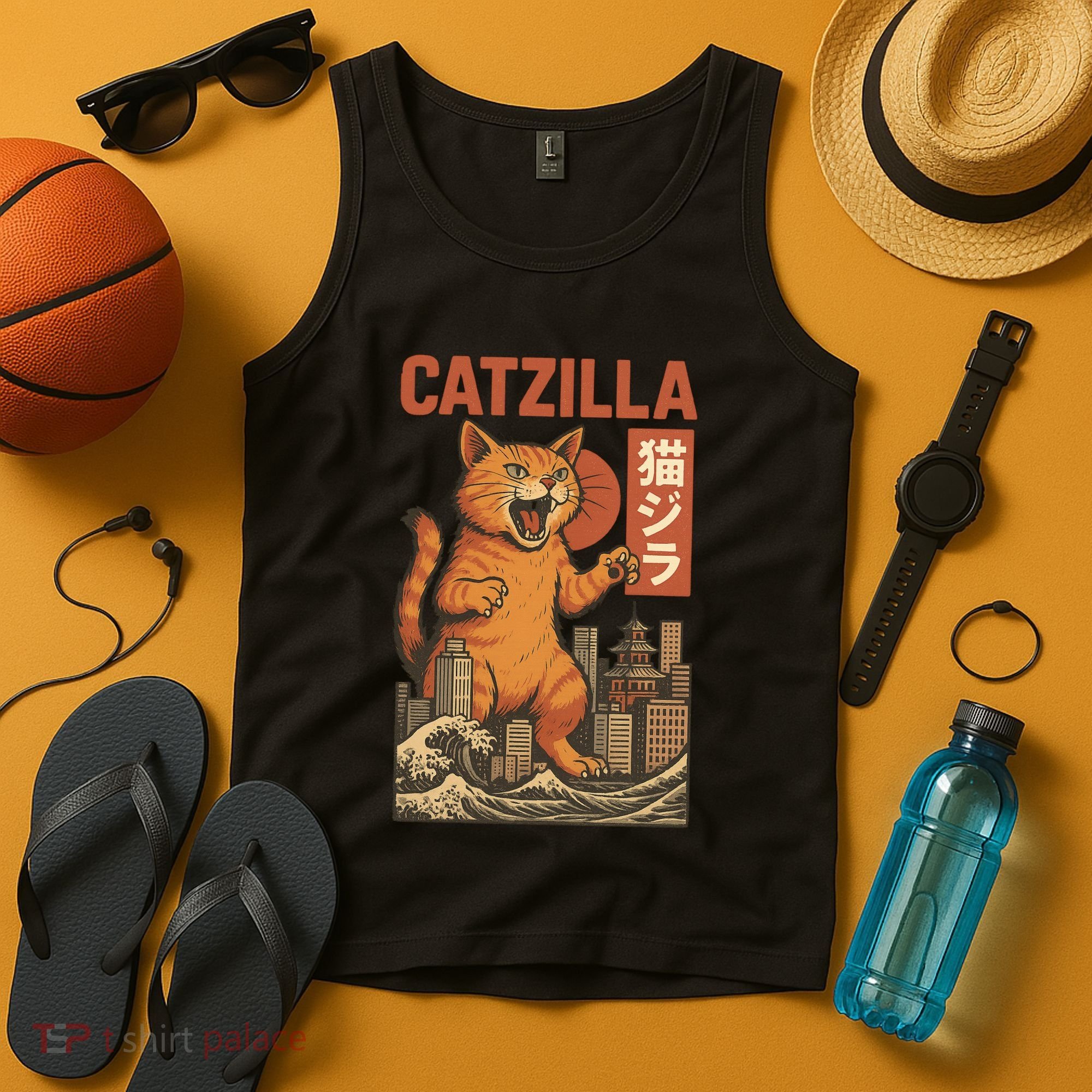 Catzilla Cat Japanese Art Funny Cat Tank Top