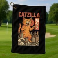 Catzilla Cat Japanese Art Funny Cat Golf Towel thumb 1