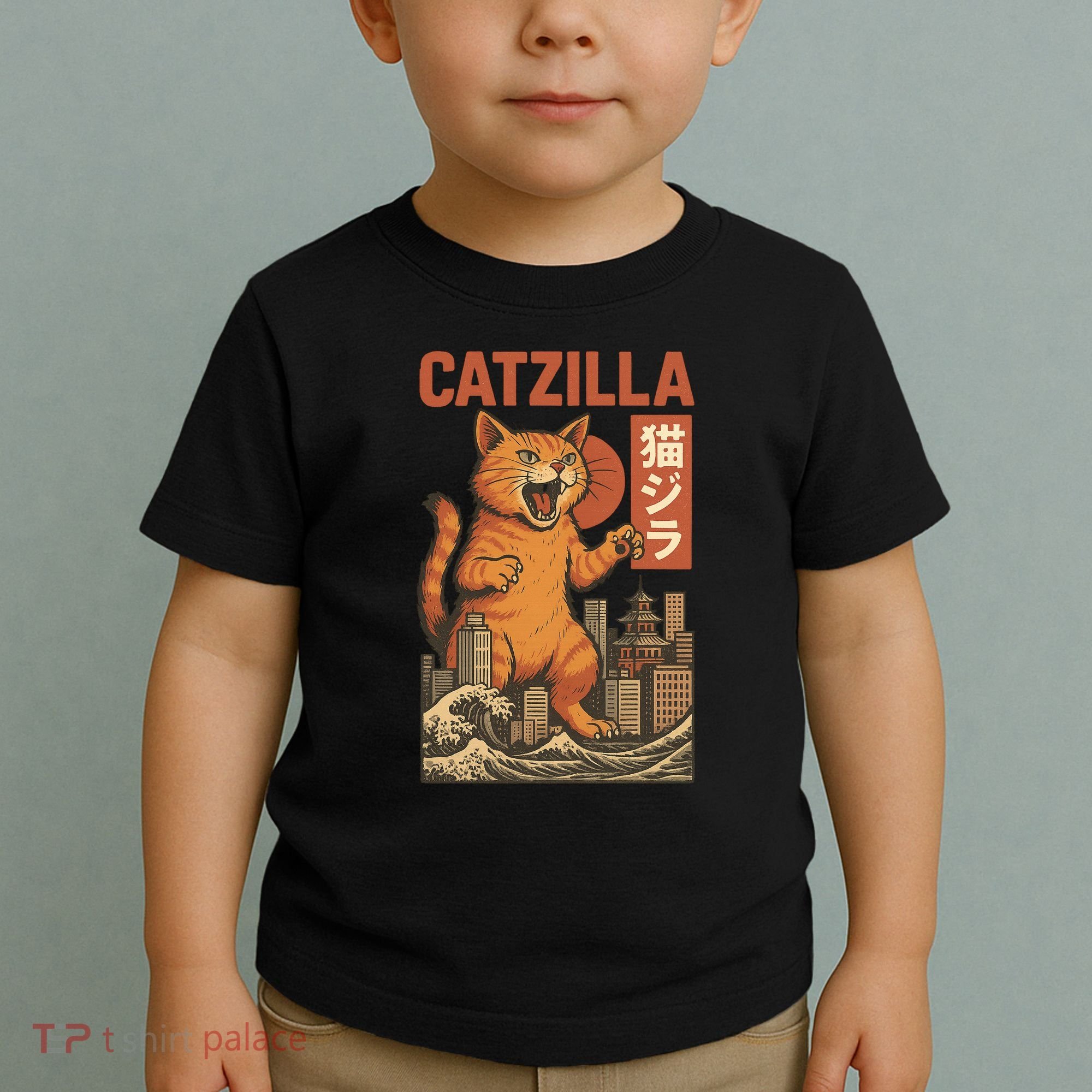 Catzilla Cat Japanese Art Funny Cat Toddler T-Shirt