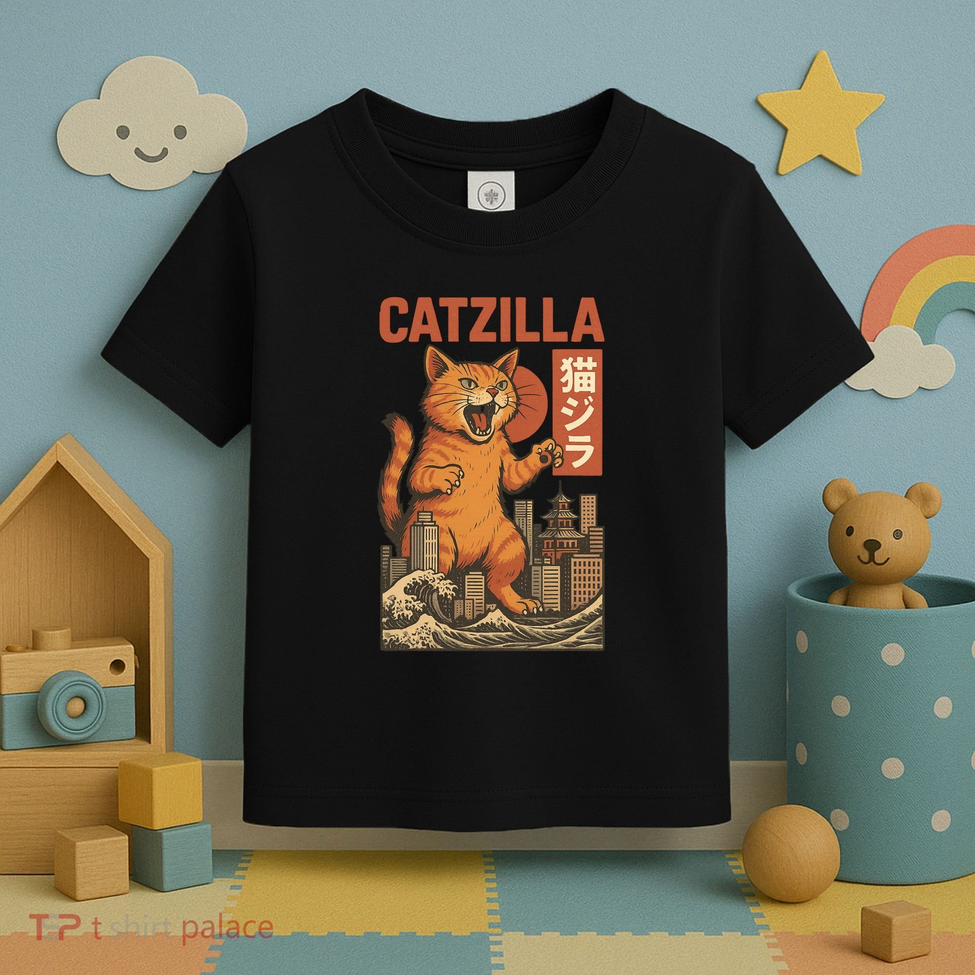 Catzilla Cat Japanese Art Funny Cat Toddler T-Shirt