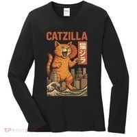 Catzilla Cat Japanese Art Funny Cat Women's Long Sleeve Shirt thumb 0